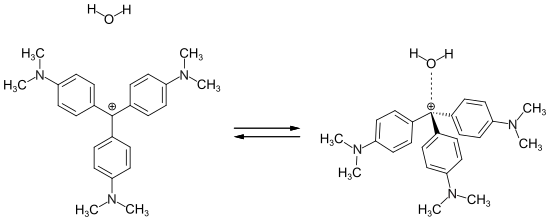 Gleichgewicht zwischen dem planaren und dem pyramidalen Isomer von Kristallviolett in wässriger Lösung