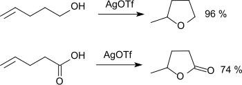 Synthese cyclischer Ether und von gamma-Lactonen mit Silbertriflat