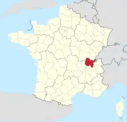 Lage des Departements Ain in Frankreich