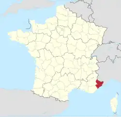 Lage des Departements Alpes-Maritimes in Frankreich