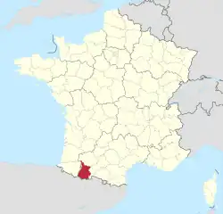 Lage des Departements Hautes-Pyrénées in Frankreich