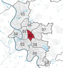 Lage des Stadtbezirks 2 in Düsseldorf