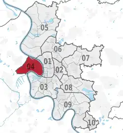 Lage des Stadtbezirks 4 in Düsseldorf