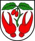 Krebsscheren im Wappen der Gemeinde Dřínov u Kroměříže (Drinow) in Tschechien
