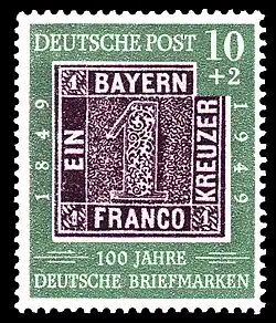 Sondermarke zum 100-jährigen Jubiläum auf einer deutschen Briefmarke von 1949