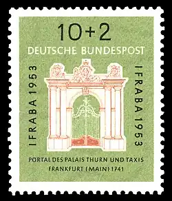 Westdeutsche Briefmarke (1953) mit dem Portal des Palais