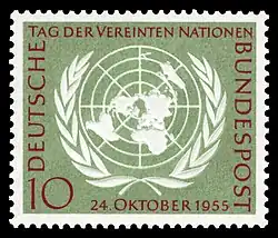 Briefmarke der Deutschen Bundespost 10 Jahre Vereinte Nationen (1955)