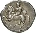 Didrachme. (355-340 v. Chr.), 22 mm. Sog. „Horseman“ nach l. mit Schild. (Avers).[78]