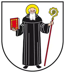 Benediktinermönch mit Krümme und Nimbus