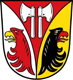 Adlerköpfe, golden und rot bewehrt in Gallmersgarten