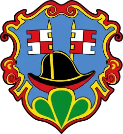 Eisenhut mit zwei Fahnen besteckt