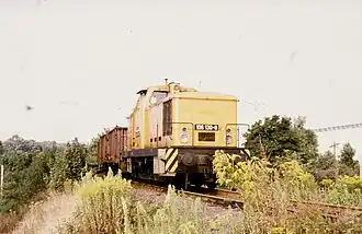 106 130 auf den Gleisen der Industriebahn PX aus Richtung Hafen in Richtung Bahnhof Plagwitz