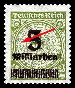 1923 'Korbdeckel' mit Plattenfehler „HT“