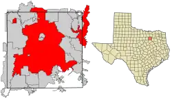 Lage von Dallas im Dallas County (links) und in Texas (rechts)