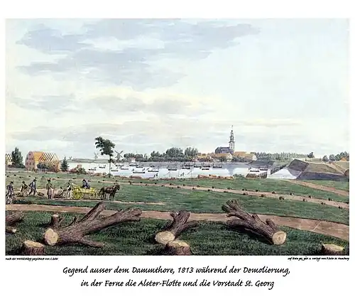 Gegend vor dem Dammtor während der „Demolierung“ 1813