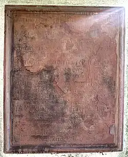 Das Epitaph der Familie Hentzgi. Hentzgi wurde zu St. Margarethen zur letzte Ruhe gebettet, wo auch seine Frau und sein Sohn Hans Georg mit dessen Gattin ihre Grablege erhielten. Grabinschrift: "Hier ruhen in Gott folgende weiland Besitzere des Guths bey St.Margaretha: Der Ehrenwert und Vorgeachtete Herr Franz Henzgen, verschied d.14. 8bs 1702 sein. Alt. 73 Jahr 8 Mon. Die Ehr- und Tugendreiche Frau Barbara Bülacherinn, dessen Ehefrau, verschieden den 27. 7bs 1706, ihres Alters 63 Jahr. Der Ehrenvest und Vorgeachtete Herr Joh. Georg Henzgen dero ehel. Sohn, Kaiserlicher geschworener Notarius, verstorb. d.16. May 1726 sein Alt. 56 Jahr 10 Mon. Die Ehr- und Tugendreiche Frau Magdalena Jmhof, dessen erste Ehefrau, nachdem sie 44 Jahr 4 Monat gelebt und demselben d.24. May 1713 inn die ewige Freude vorhergegangen. Dero samtl. Angedenken hiermit erneuern wollen dessen hinderlassene höhbetrübte Wittib etc. Frau Maria Schlechtinn."