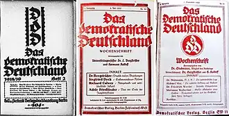 Titelseiten der Zeitschrift Das demokratische Deutschtand 1918, 1919 und 1920