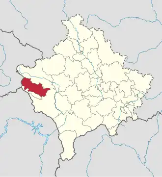 Lage der Gemeinde Deçan im Kosovo (anklickbare Karte)