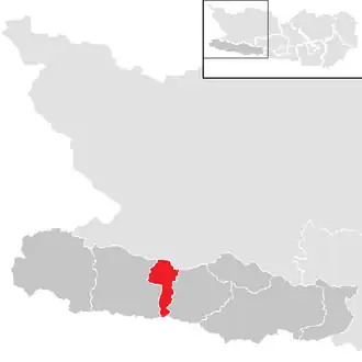 Lage der Gemeinde Dellach (Gailtal) im Bezirk Hermagor (anklickbare Karte)