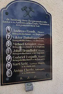 Denkmal für Grubenunglück im Bergwerk Marienstein 1928