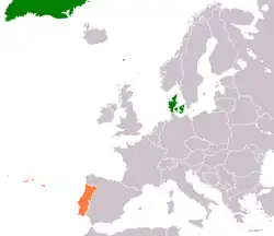 Lage von Dänemark und Portugal