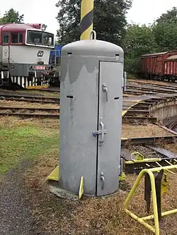 Splitterschutzzelle aus Stahl im Bahnhof Děčín hl.n. (früher Bodenbach), Tschechien