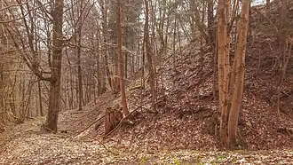 Der nördliche Felskegel mit dem Burggraben