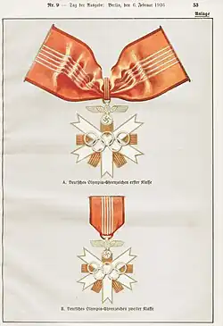 Olympia-Ehrenzeichen 1. (oben) und 2. Klasse