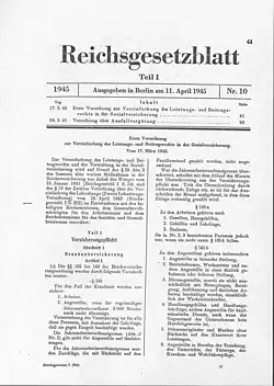 Letzte Ausgabe des Reichsgesetzblatts, Nr.&nbsp;10 (RGBl. 1945 I, S.&nbsp;41)