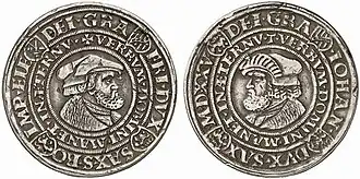 Friedrich III., der Weise und Johann (1486–1525), Dicktaler 1525, Münzstätte Buchholz