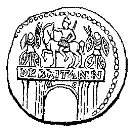 links: Abbildung des Triumphbogens auf einer römischen Münze