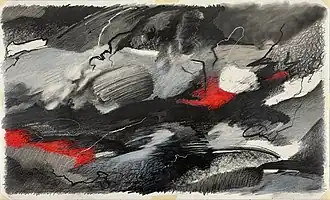 Die Farbe Rot I, Zeichnung, Bleistift und Farbstift auf Papier