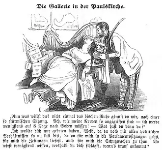 Die Gallerie in der Paulskirche, Karikatur, Fliegende Blätter 1848 (Heft 163)