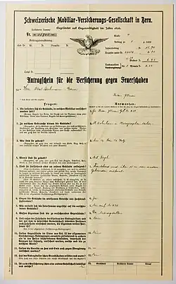 Feuer Police der Schweizerischen Mobiliar aus dem Jahre 1926
