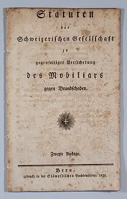Titelseite der Statuten der Schweizerischen Mobiliar 1826