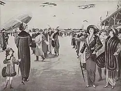Gesellschaftlicher Treffpunkt: Flugplatz Johannisthal in einer Werbung, 1913