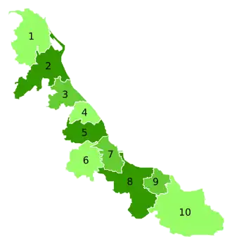 Karte mit den 10 verschiedenen Großregionen des Bundesstaates