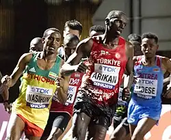 Hier unter anderem: Zersenay Tadese (rechts) – Rang&nbsp;sechs / Polat Kemboi Arıkan – Rennen nicht&nbsp;beendet / Mule Wasihun – Rennen nicht&nbsp;beendet