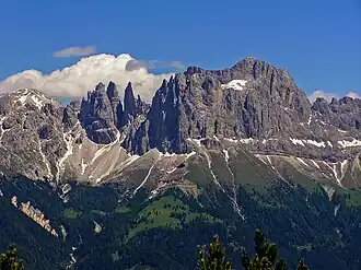 Rosengartenspitze (rechts) vom Tschafon (von Westen) gesehen