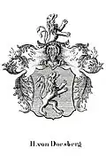 Wappen, das der Frederike Amalie geb. Dern, als Frau von Dorsberg, und den gemeinsamen Nachkommen 1770 verliehen wurde