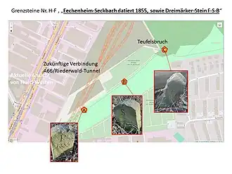 Drei Fechenheimer Grenzsteine, nordwestliche Grenze, Kennzeichnung A,B,C