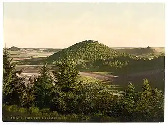 Drei Gleichen um 1900, (v. l. n. r.:) Wachsenburg, Burg Gleichen, Mühlburg. Kamerastandpunkt war der Röhnberg.