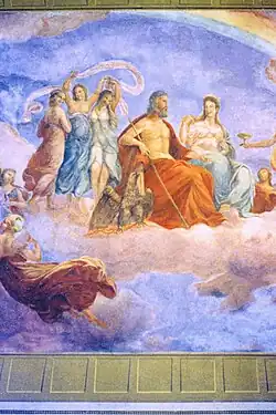 Chariten, Zeus und Hera, zentrales Detail aus dem Fresko Der Olymp, Antonio Marini, 1820