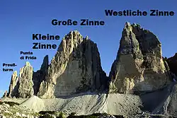 Die Drei Zinnen in den Dolomiten in Italien