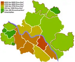 Bewohner pro km² der einzelnen Stadtbezirke