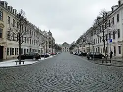 Die Dresdner Königstraße mit dem Japanischen Palais als Point de vue