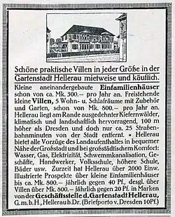 Villen-Werbeanzeige in der Gartenstadt Hellerau von 1914
