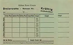 Durchschreibewettschen für Dreierwetten aus den 1960er Jahren