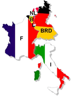 Grafik der Länder Frankreich, Westdeutschland, Niederlande, Belgien, Luxemburg und Italien.