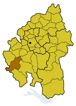 Lage des Kirchenbezirks Sulz am Neckar innerhalb der Evang. Landeskirche in Württemberg